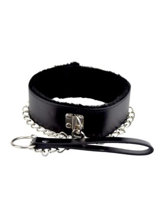 bound to please furry collar with leash black 5