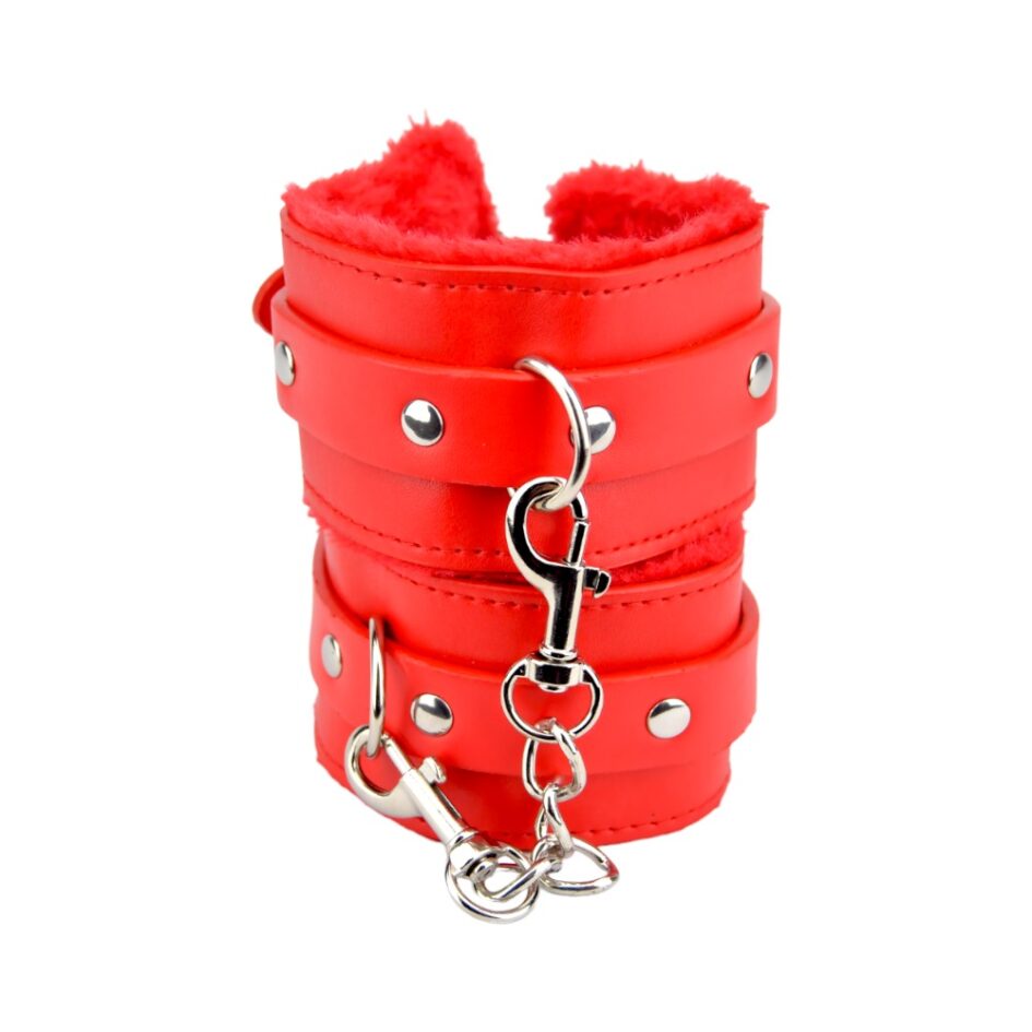 n11933 bound to please furry plush wrist cuffs red 1