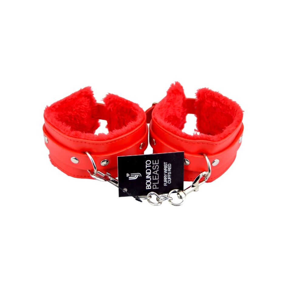 n11933 bound to please furry plush wrist cuffs red 5