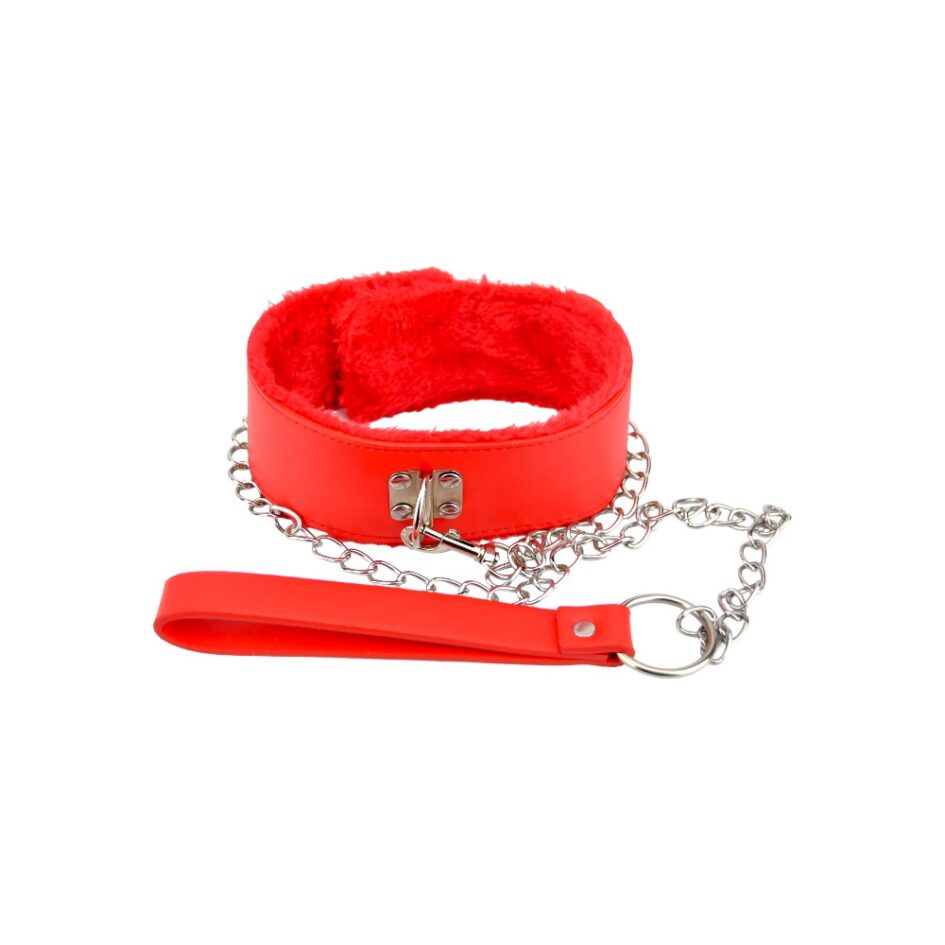 n11935 bound to please furry collar with leash red 3