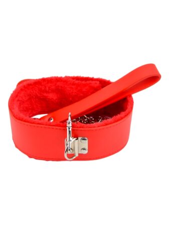 n11935 bound to please furry collar with leash red 6