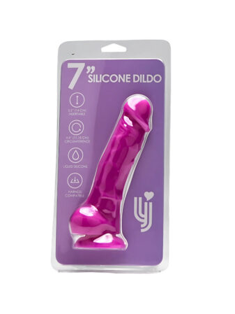 n12028 loving joy 7 inch realistic silicone dildo with suction cup and balls purple new pkg