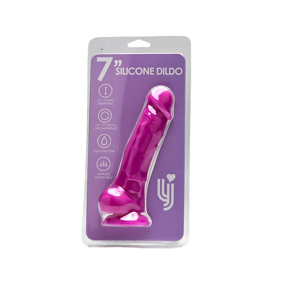 n12028 loving joy 7 inch realistic silicone dildo with suction cup and balls purple new pkg