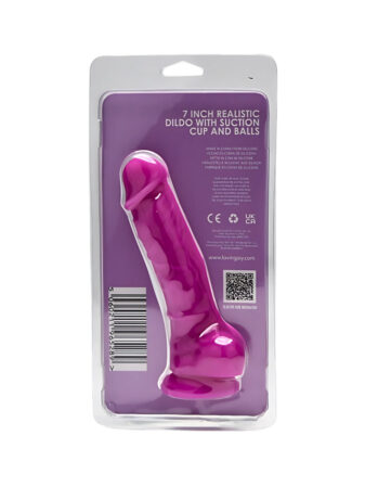 n12028 loving joy 7 inch realistic silicone dildo with suction cup and balls purple new pkg bk