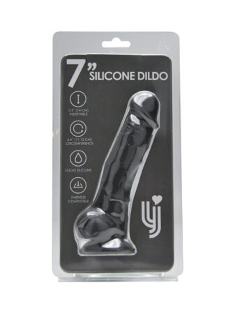 n12029 loving joy 7 inch realistic silicone dildo with suction cup and balls black new pkg