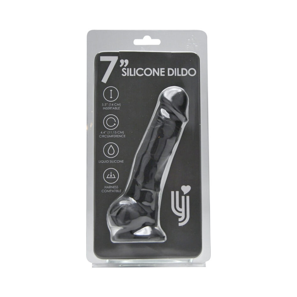 n12029 loving joy 7 inch realistic silicone dildo with suction cup and balls black new pkg