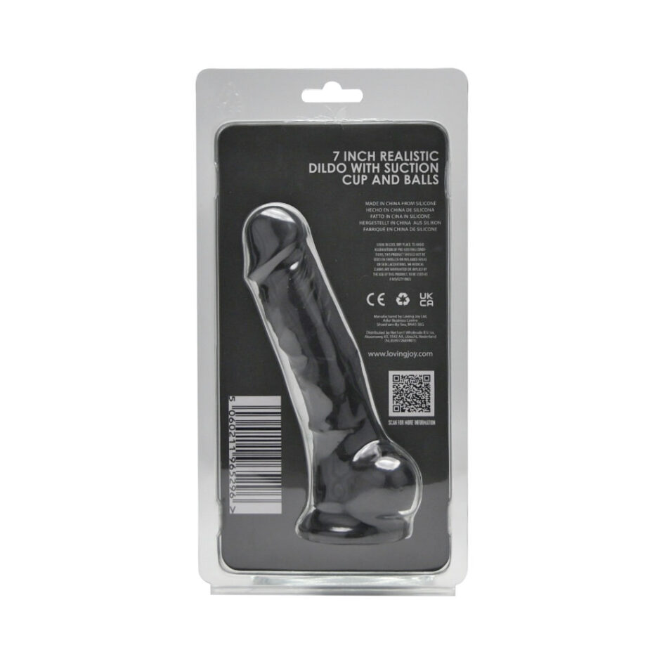 n12029 loving joy 7 inch realistic silicone dildo with suction cup and balls black new pkg bk