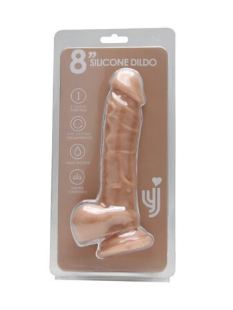 n12030 loving joy 8 inch realistic silicone dildo with suction cup and balls vanilla new pkg