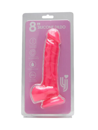 n12031 loving joy 8 inch realistic silicone dildo with suction cup and balls pink new pkg