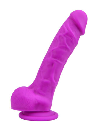 n12032 loving joy 8 inch realistic silicone dildo with suction cup and balls purple