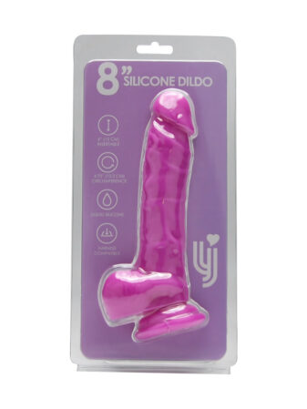 n12032 loving joy 8 inch realistic silicone dildo with suction cup and balls purple new pkg