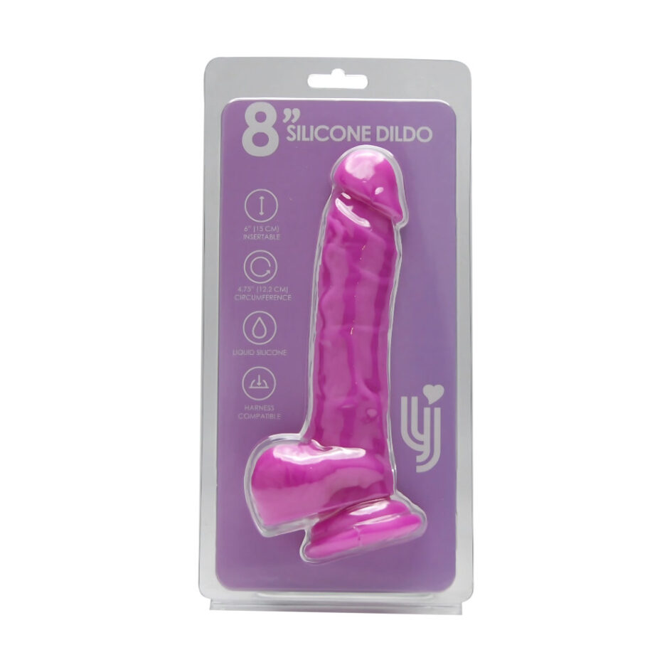n12032 loving joy 8 inch realistic silicone dildo with suction cup and balls purple new pkg