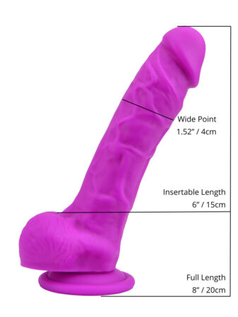 n12032 loving joy 8 inch realistic silicone dildo with suction cup and balls purple size