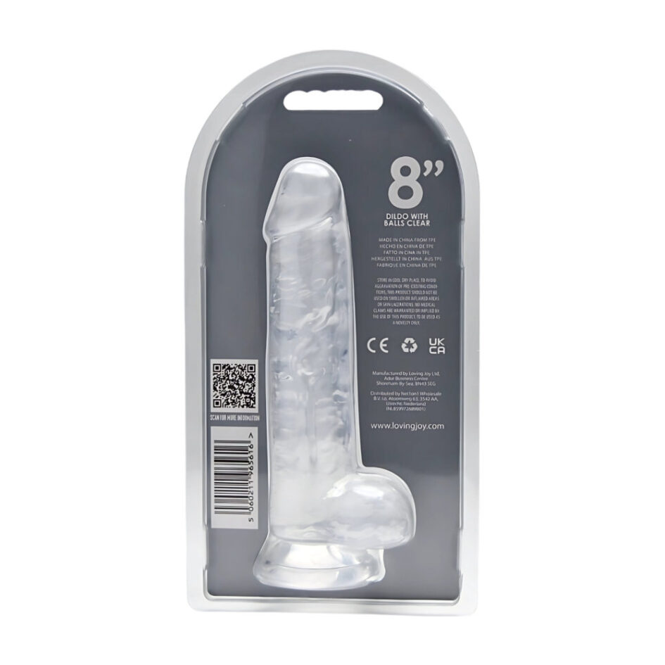 n12187 loving joy 8 inch dildo with balls clear new pkg bk