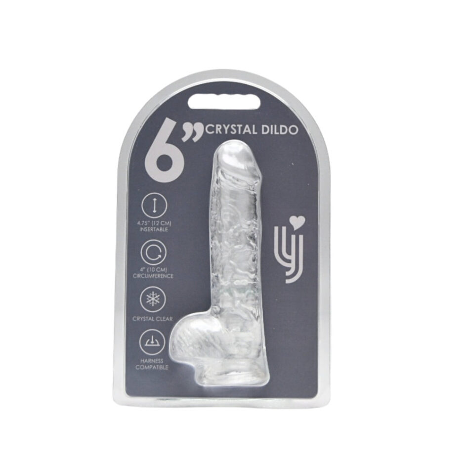 n12201 loving joy 6 inch dildo with balls clear new pkg