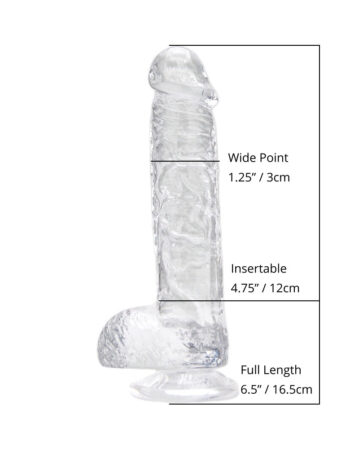 n12201 loving joy 6 inch dildo with balls clear sizing