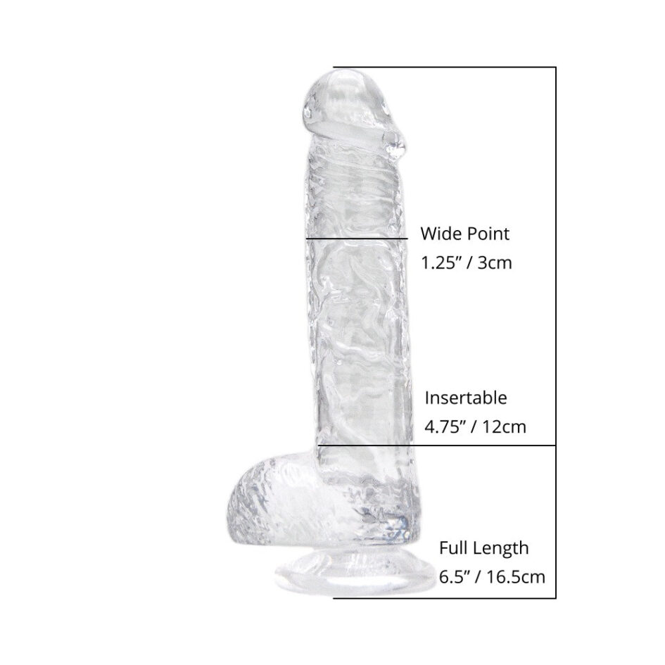 n12201 loving joy 6 inch dildo with balls clear sizing