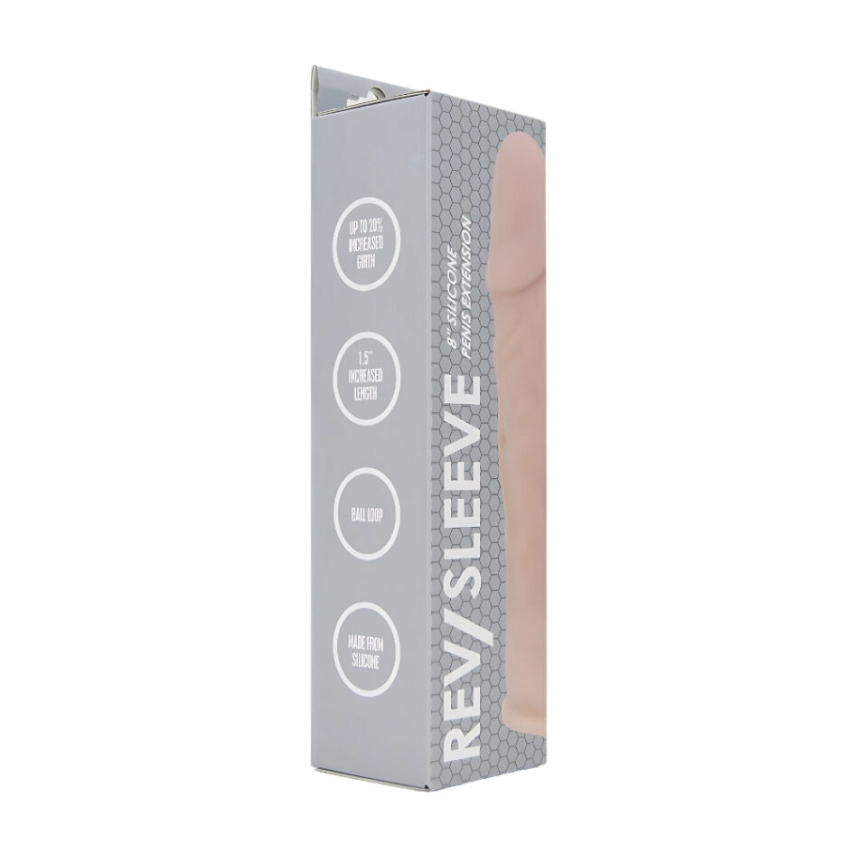 n12370 rev sleeves 8 inch realistic silicone penis extension sleeve pkg 1