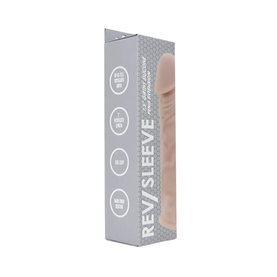 n12371 rev sleeves 7 5 inch girthy realistic silicone penis extension sleeve pkg 1