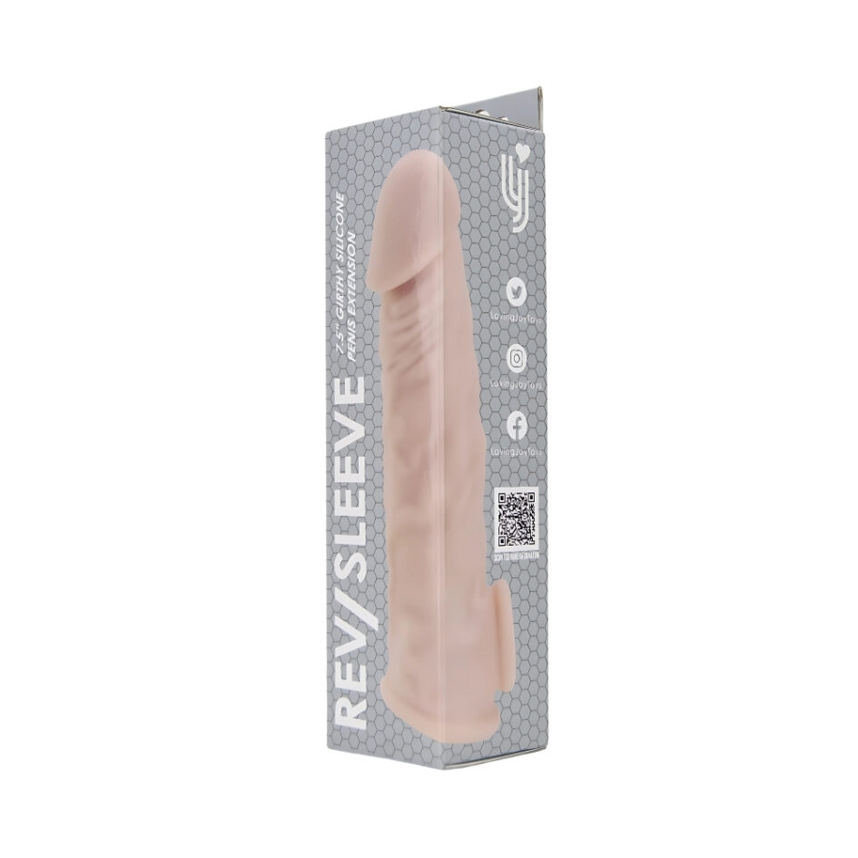 n12371 rev sleeves 7 5 inch girthy realistic silicone penis extension sleeve pkg 2