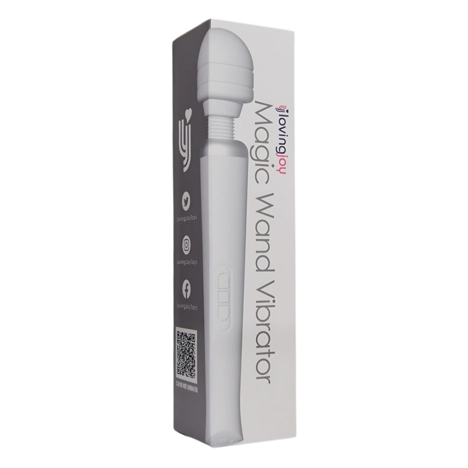 n12459 loving joy rechargeable magic wand vibrator white pkg 1