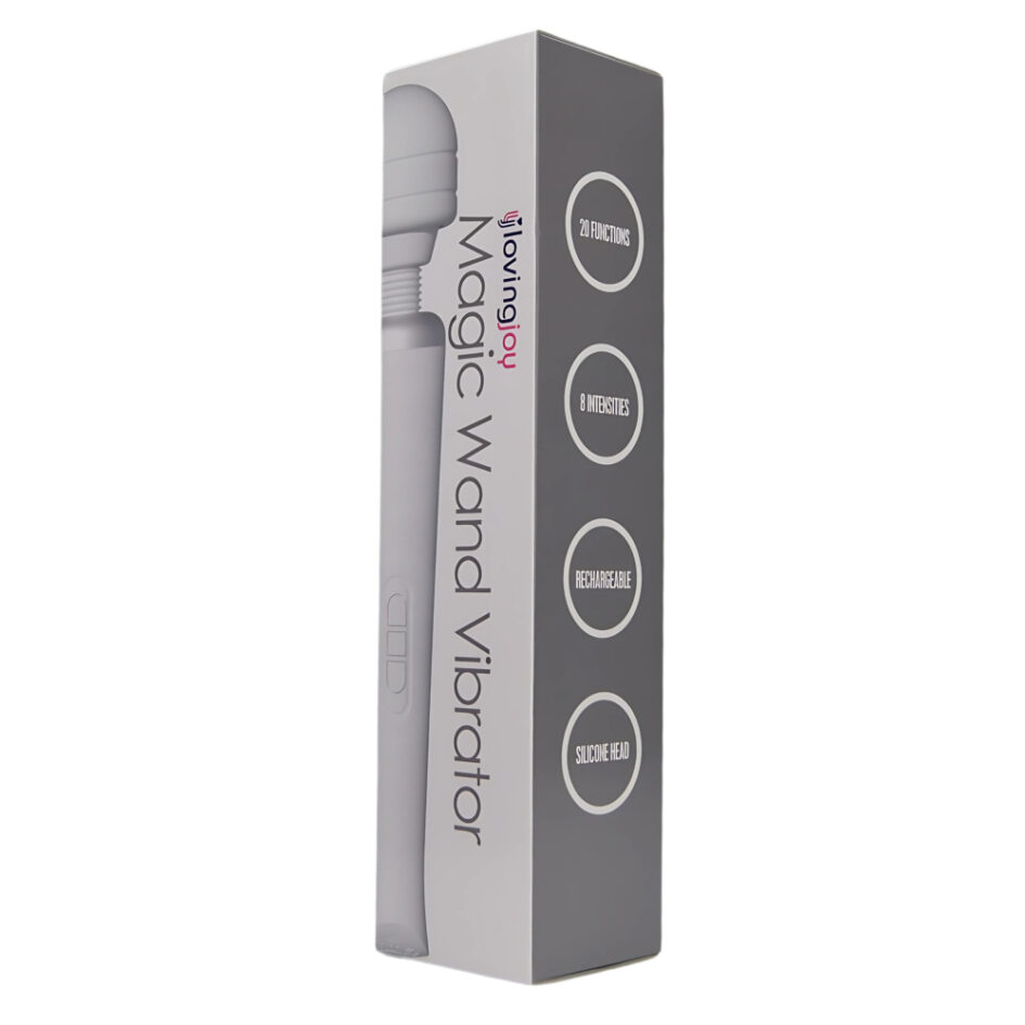 n12459 loving joy rechargeable magic wand vibrator white pkg 2