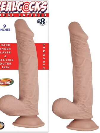 n12475 realcocks dual layer bendable dildo 9inch vanilla 1