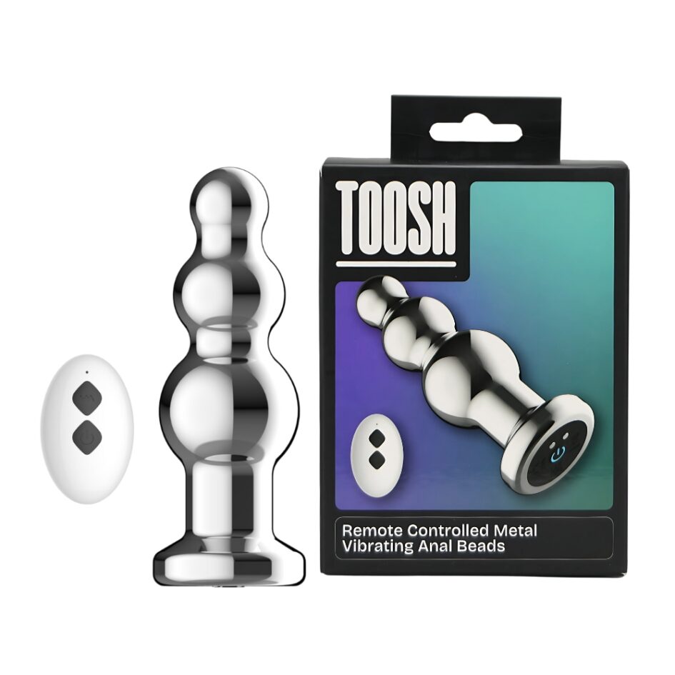 n12785 toosh remote controlled metal vibrating anal beads pkg both