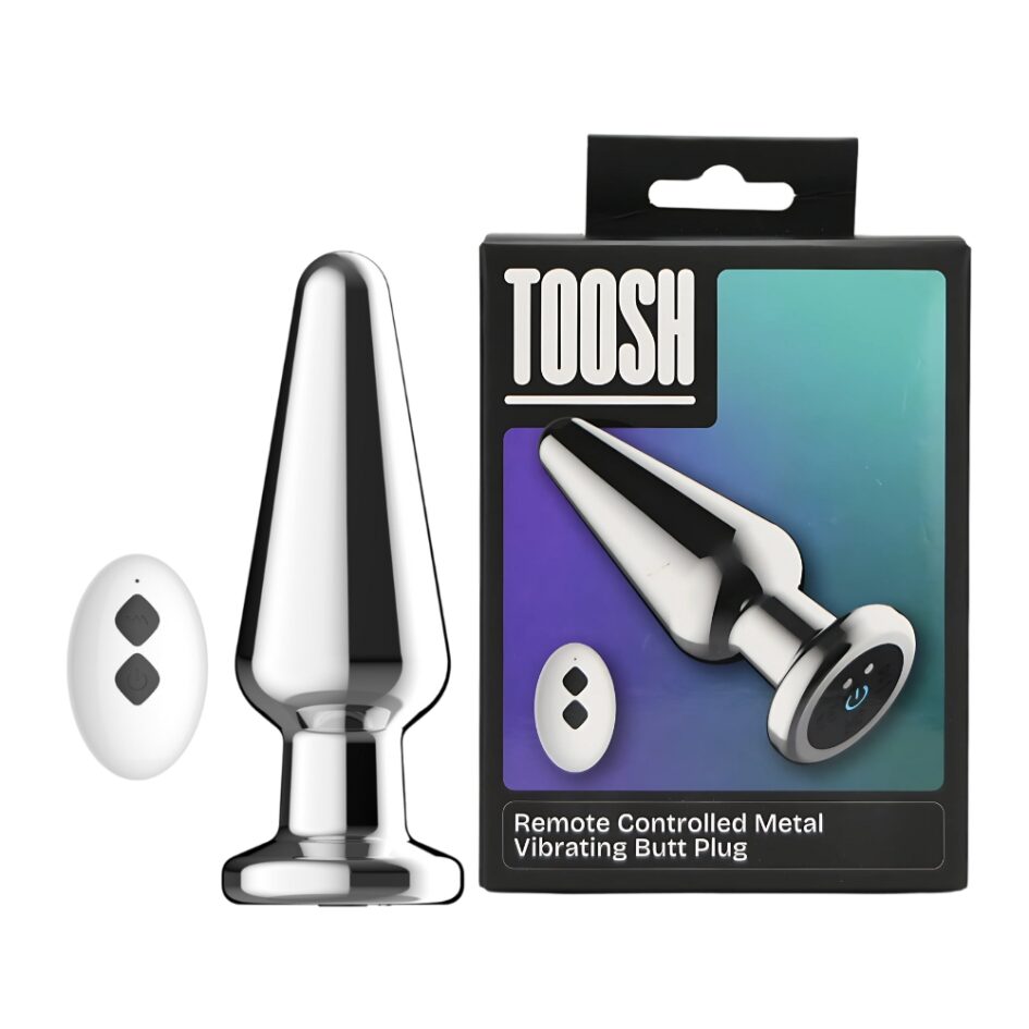 n12787 toosh remote controlled metal vibrating butt plug pkg both