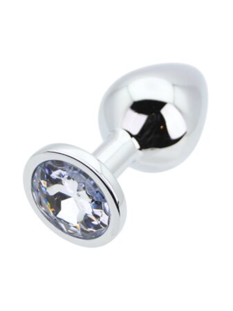 Toosh Silver Metal Butt Plug Medium Clear Stone