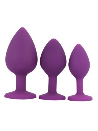 Toosh Silicone Butt Plug Purple Set of 3 Clear Stone